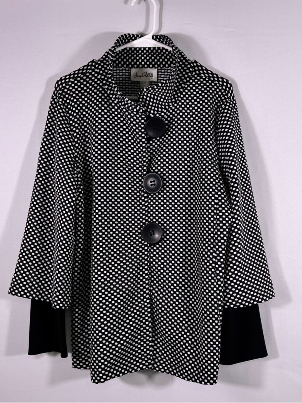 Joseph Ribkoff Black & White Polka Dot Jacket Oversized Buttons Size 12 T9